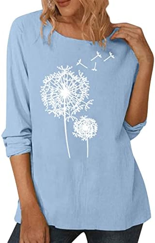 Женски кошула женски долг ракав О вратот глуварче печатено врвно маица со први маица, обични кошули, блуза, вклопени врвови