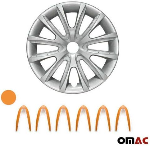 Hubcaps OMAC 16 инчи за Honda CR-V сиви и портокалови 4 компјутери. Покривање на бандажи на тркалото - капачиња за центри - Замена на надворешната