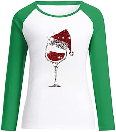 Brkewi грди Божиќни џемпери жени мода 2023 новогодишно екипаж со долги ракави џемпери кои трепкаат чаши за вино за печатење кошула за