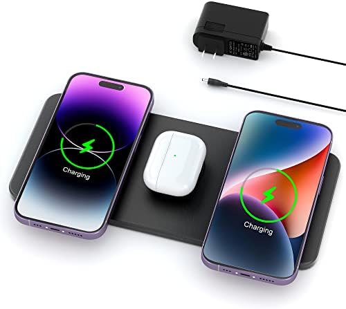 Подлога за безжично полнење, Евреин 3 во 1 Брза станица за безжични полначи за повеќе уреди ултра-тесна кожа мат компатибилен за Apple iPhone