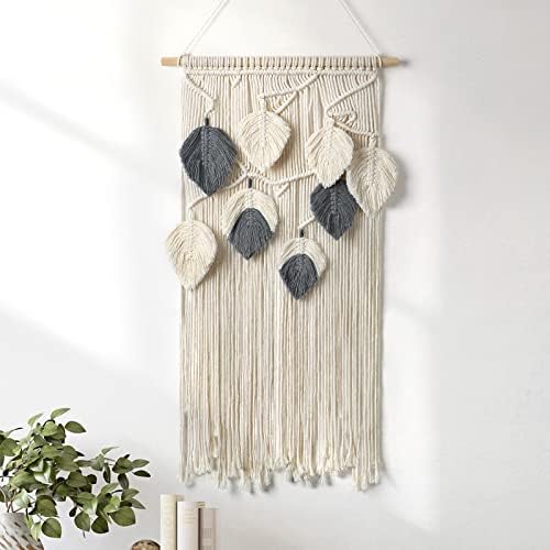 Dremisland macrame Wallид виси Бохо wallиден декор со шик ткаени лисја листови од лисја уметност бохо шик ткаена декорација за спална