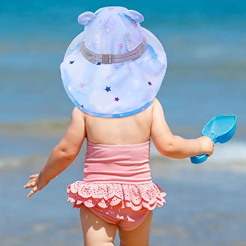 Бебе сонце капаче лето лето плажа капи со уши УВ Сонце заштита Широк облик на вратот за вратот за 6м-4 години