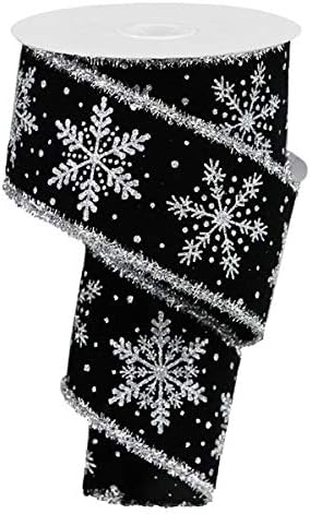 Сјајни снегулки на кадифена лента со жичен раб на снег - 10 дворови