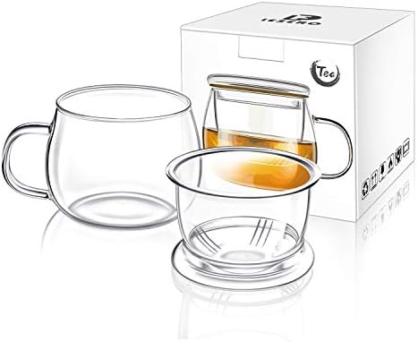 Лезеро 13 Унца Чај Чаши Колекции Лабава Чај-Лист Подготовка Систем, Задебелени Стаклени Чаши Со Чај Инфузор Кошница И Капак, Едноставна