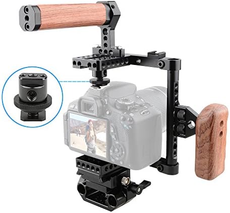 Дрвена рачка со кафез на камера Камват со плоча за брзо ослободување за 60D, 70D, 80D, 5D Markii, 5D Markiii