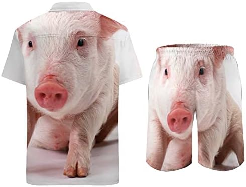 Baikutouan Смешно бебешко свињи 2 парчиња хавајски кошула одговара на секојдневно лабаво копче надолу и шорцеви на плажа облека