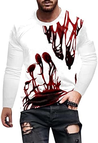 ZDDO HALLOWEEN MENS SONSIER маици со долги ракави, 3Д смешни графички крв печатени тренинзи мускули атлетика забава, врвови на врвови