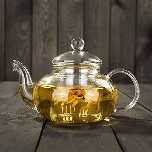 Чајник отпорен на топлина стаклен сад за чај, практично шише цветно чајник со инфузер чај лисја од билки