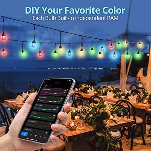 Comtifyer Outdoor String Light - 32ft RGBW LED LED стринг светла со 12 топли бели светилки со WiFi, App & DIY Control IP65 компатибилен со