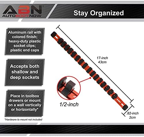 ABN портокалова алуминиум SAE Стандард 1/2in држач за приклучок за погон - Организатор на алатки и Организатор на приклучоци со клипови