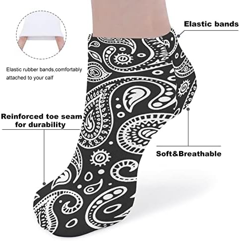 Црна бела бандана Пајсли 5 пара чорапи на глуждот со ниско-атлетски чорапи за мажи и жени
