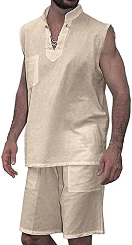 Облеки од 2 парчиња USNSM за мажи, машки резервоар и шорцеви поставени 2022 летни постелнини модни ладни кошули со кошули без ракави костум без