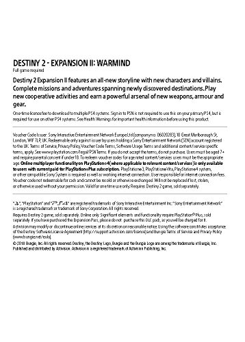 Судбина 2 - ЕКСПАНЗИЈА II-Warmwind DLC | PS4 Преземи Код-Сметка ВО ВЕЛИКА Британија