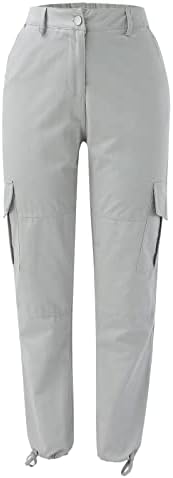 Женски падобран панталони жени модни комбинезони цврсти еластични панталони за пешачење со џебно копче обичен товар
