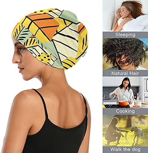 Череп капа за спиење Работа капа за капаци за жени за жени цветни тропски лисја апстрактно сликање капаче за спиење работно капаче за коса, облечена во коса, ноќна к