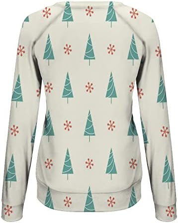 Xiaojmake женски божиќен џемпер симпатична снежна снежна земја xmas дрво графички кошули снегулка печати долг ракав зимски пулвер врвови