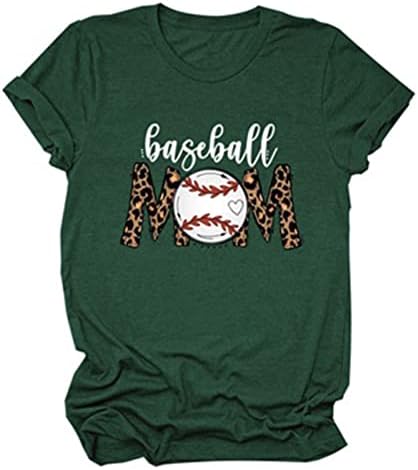Леопард бејзбол мама жени маици на ден на мајката, обичен тркалезен врат, кратки ракави за кратки ракави Раглан, основни врвови на
