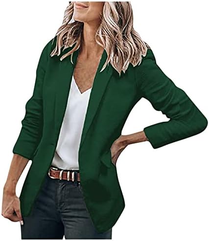 Плус големина блејзер јакна за жени солиден туничен палто деловно работење мода за надворешна облека, едноставни блејзери со долги ракави