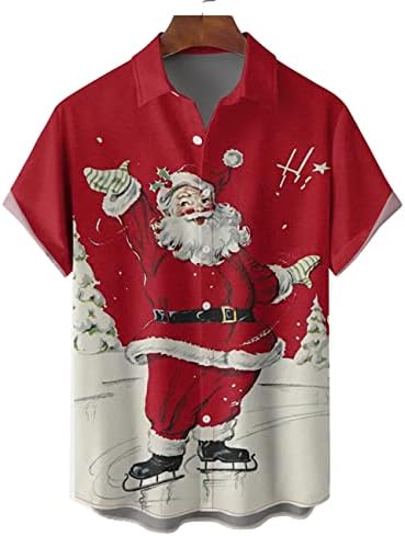 Hodaweisolp Менс Ноќта на вештерките Божиќни кошули Фанки Дедото копче надолу со кошула Печатени кошули за куглање со краток ракав