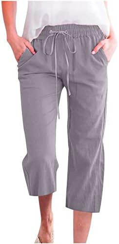 Постелни панталони MrGiinri за жени 2023 летна мода со висока половината широко влечење на нозе исечени панталони обични лабави капри панталони