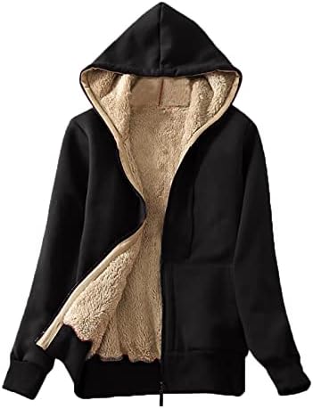 Зимски палта за врвови за жени со долги ракави со качулка, обичен патент од руно, топла Шерпа палто на отворено со џебови со џебови