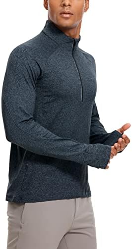 CRZ Јога Машка половина Зип Голф Пуловер Атлетик со долги ракави маици се потсмеваат на вратот 1/2 тренинг трчање џемпер со џеб