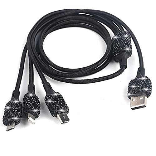 Bling USB кабел за полнење, 3 во 1 кристална декорација најлонски кабел за полнење компатибилен со типот C/Android/I-производи за жени