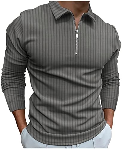 Вокачи 2022 Поло кошули за мажи, долг ракав гроздобер лента за голф -ребра голф врвови на улична облека за улична облека, двојна