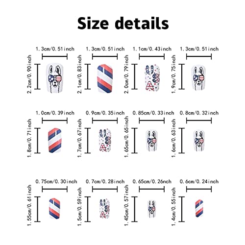 Притиснете На Ноктите Краток Квадрат Лажни Нокти Ден На Независност Дизајн На Нокти Лажни Нокти Акрилен Квадрат Лажни Нокти француски