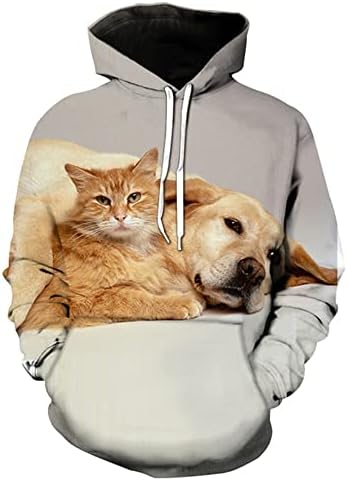Унисекс џеб Худи симпатична куче 3Д печатење симпатично животинско кутре пуловер кул качулка
