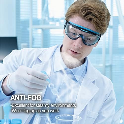 Dex Fit безбедносни заштитни очила SG220; Анти магла и нула, Z87 Заштита на очите, прилагодлива за работа во лабораторија и хемија