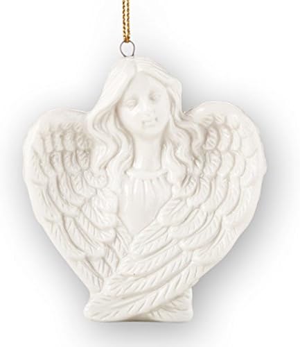 Ангелски крилја бел порцелан Божиќен украс со закачалка од злато, 3 1/2 инч, пакет од 12