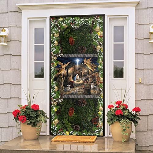 Урвог Исус е роден Божиќ Нова Година на вратата на вратата - Декорации за Божиќни забави - насловни врати на вратите, капакот на вратите, 36 x