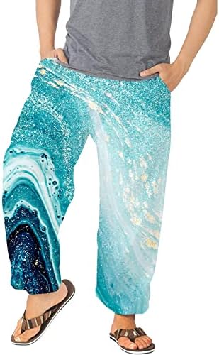 XXBR плажа панталони за мажи, еластична половината 3Д дигитален принт Хавајски одмор океански графички широки нозе џогери хареми