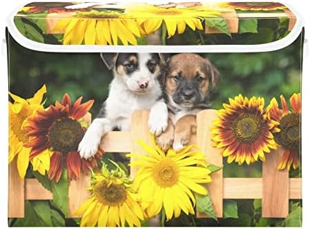 иневгого Слатки Кученца Канти За Складирање Сончогледи Со Капаци за Организирање Кутија За Складирање Што Може Да Се Преклопи Со Капак Со Рачки
