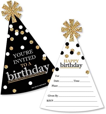 Голема Точка На Среќа Возрасен Среќен Роденден-Пополнете Покани Во Форма На Злато-Картички За Покани За Роденденска Забава Со Пликови-Комплет