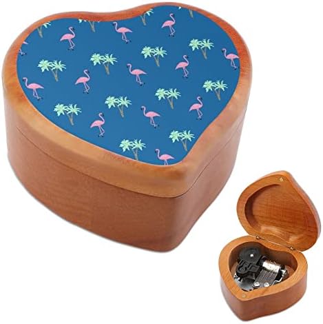 Фламинго палма дрвена музичка кутија срце облик на срцев ветер музички кутија гроздобер дрвена часовна музичка кутија подароци