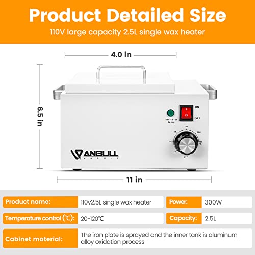 Anbull Професионални 5.5 фунти Еден Восок Потопло, Електрични Lagre Восок Грејач Тенџере За Отстранување На Влакна со 20-120 € Контрола На