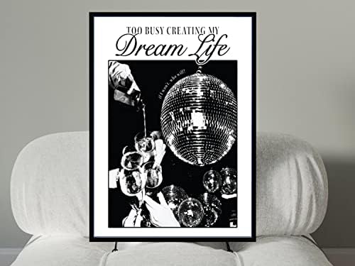 Декор на црно -бело диско топка - 12x16 инчи сет од 1 забавен декор постер и отпечатоци - црна wallидна уметност - цитати wallиден декор
