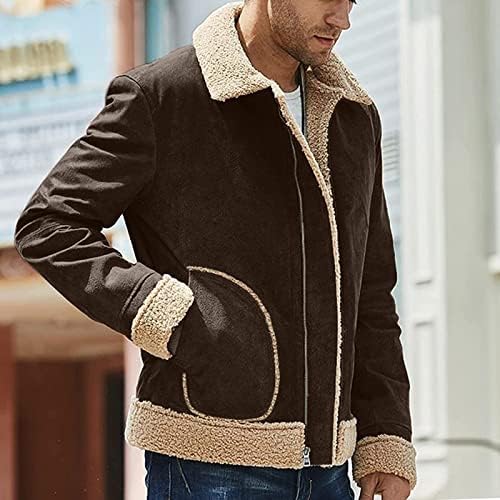 Зимски палта за мажи, цврста боја на машка боја замрзнато руно композитно палто со долги ракави патент лапел дебел палто, јакни