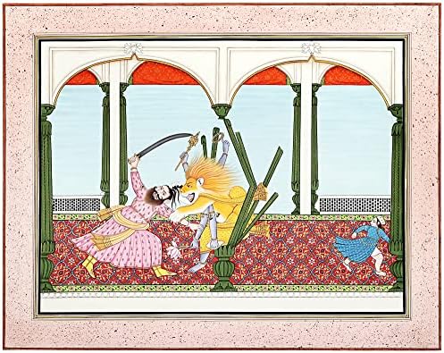 Егзотична Индија Нарасима го влече по кралот Хираниакасику - сликарство во боја на вода на хартија