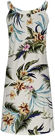 Летни фустани на wpoumv за жени без ракави на екипажот, цветно печатење, обичен резервоар за плажа, фустан Хавајски мини фустани