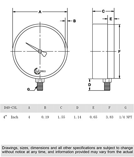 Carbo Instrument 4 Мерач на притисок, хромирана челична кутија, сув, 0-1000 psi/kPa, долна монтажа 1/4 npt