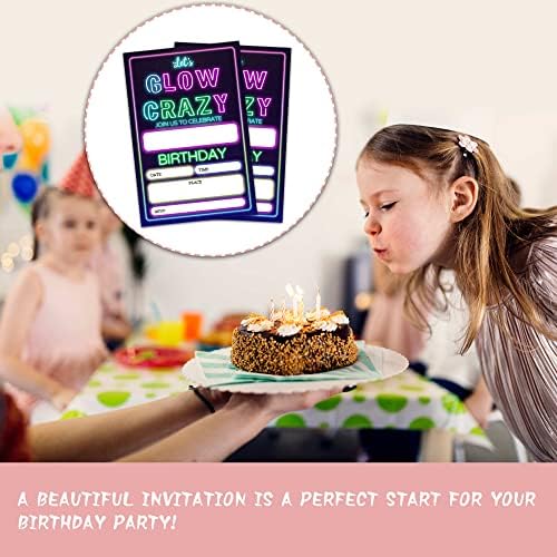 Покани за роденденски покани за неонски сјај на Tirywt, ајде да светиме луди покани за роденденска забава со пликови за момчиња девојчиња,