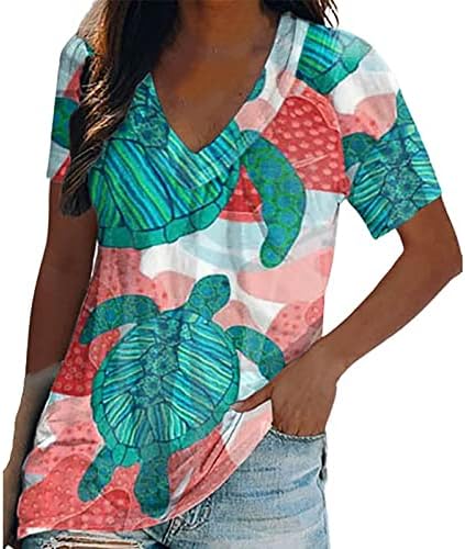 Лабави фит кошули за девојки есен лето кратко подуен ракав vneck спандекс обични обични врвови маици женски облека
