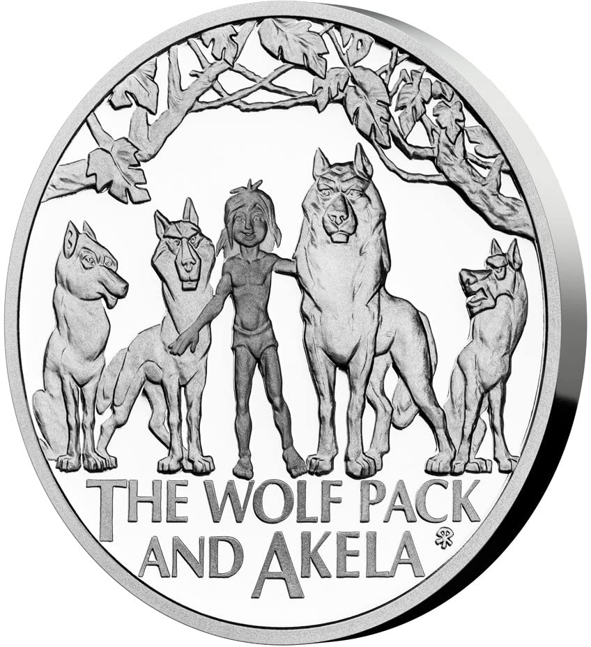2022 Книга За Џунглата Пауеркоин Волк Пак И Акела Сребрената Монета Од 1 Мл 1$ Ниуе 2022 Бу Брилијантен Нециркулиран