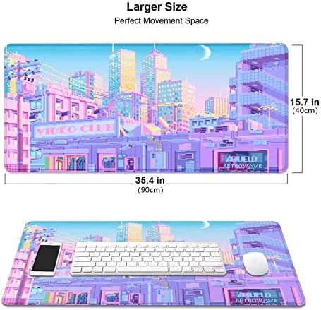 Huocairen Tokyo City Anime Desk Mat, kawaii екстра голема подлога на глувчето за биро, естетска глетка xl xl xxl гејминг глушец подлога,