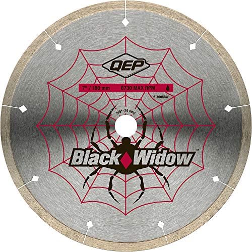 QEP 6-7008BW 7-инчен црна вдовица микро-сегментирана дијамантска сечила, 5/8-инчен арбор, влажно сечење, 8730 максимално вртежи