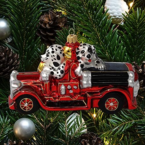 Ограничено издание Курт Адлер Далматијците автомобил Божиќен украс - Божиќен додаток за рачно за одмор, уникатни подароци и празничен декор