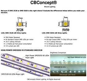 CBConcept UL наведен, 30 стапки, 3200 лумен, сина, затемнета, 110-120V Флексибилна рамна лента за јаже, 540 единици 3528 SMD LED диоди, внатрешна